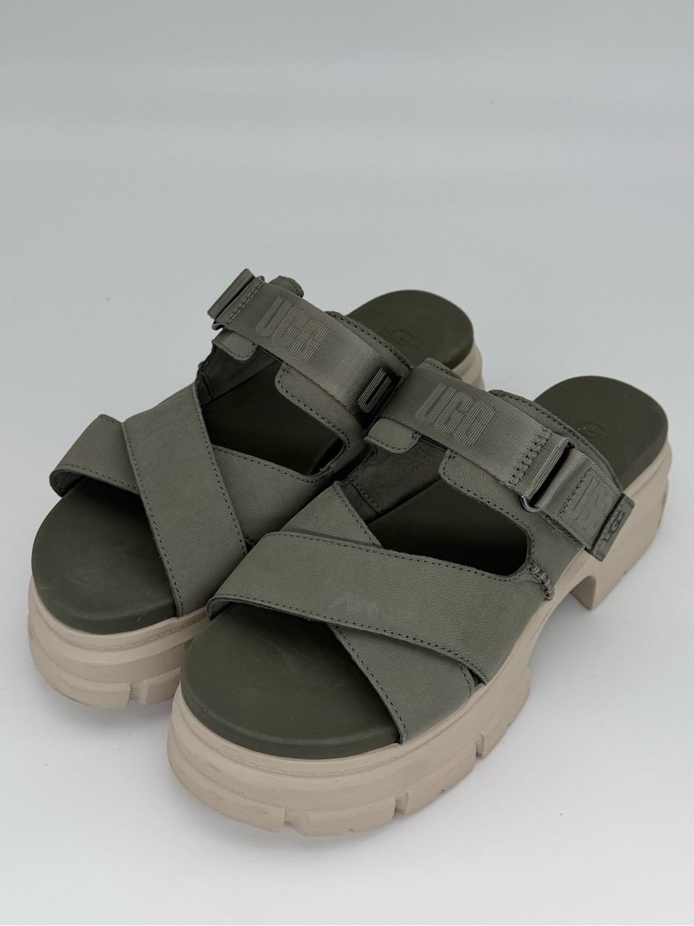 NIB UGG Ashton Slide Platform Sandals Moss Green / Sand | Women’s Size 10 - Picture 2 of 8